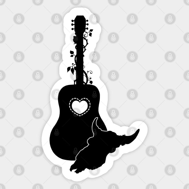 Country Western Guitar Rose Vine and Steer Skull Sticker by NaturalDesign